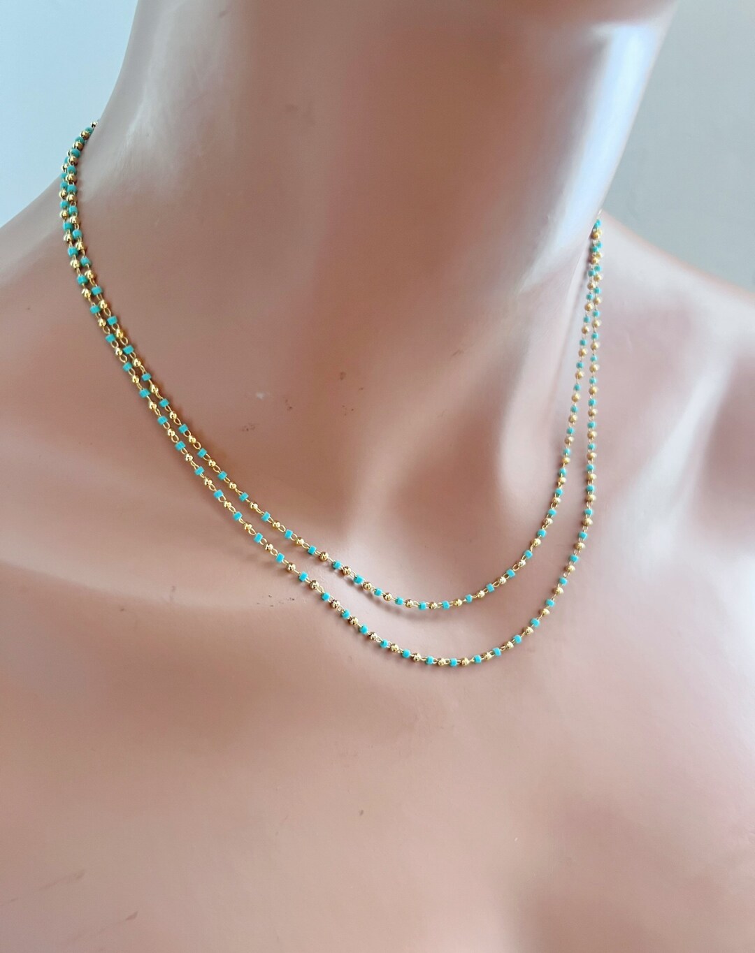 Gold Beaded Chain Necklace Gold Turquoise Necklace Beads Choker