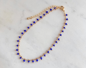 Gold Chain Anklet Beaded Chain Anklet blue beads anklet beads anklet dainty anklet delicate anklet for women gift for her summer jewelry