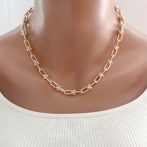 Gold Chain Choker Necklace U Link Gold Chain Necklace Minimalist Necklace 14K Gold Plated Choker Necklace For Women Birthday Gift For Her image 5