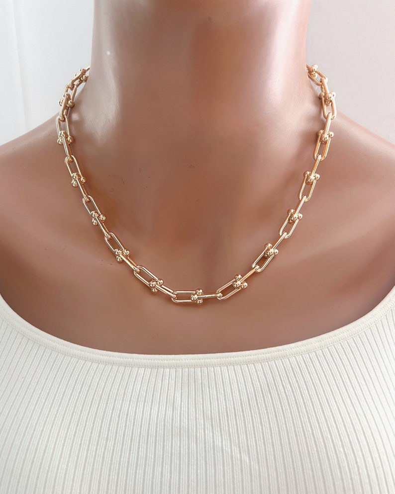 Gold Chain Choker Necklace U Link Gold Chain Necklace Minimalist Necklace 14K Gold Plated Choker Necklace For Women Birthday Gift For Her image 5