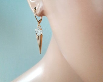 Gold spike earrings,minimalist jewelry,minimalist earrings,spike pendant earrings,gold spiked earrings,modern earrings,minimal earrings