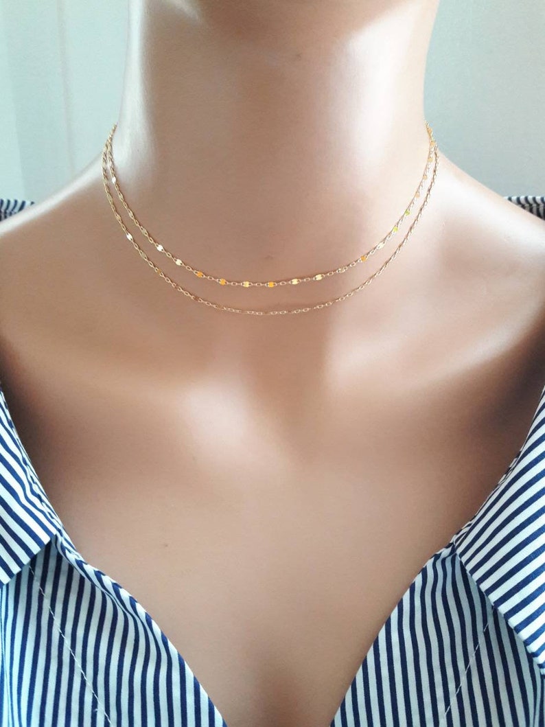 16K Gold Plated Chain Choker Necklace Layered Gold Etsy