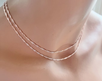 Rose gold twist chain necklace, dainty rose gold necklace, thin chain choker, delicate chain necklace, rose gold choker,layered necklace