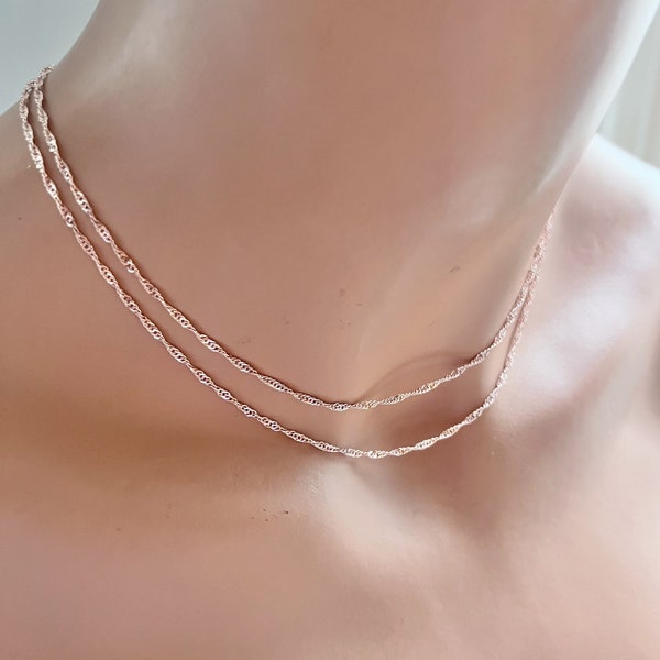 Rose gold twist chain necklace, dainty rose gold necklace, thin chain choker, delicate chain necklace, rose gold choker,layered necklace