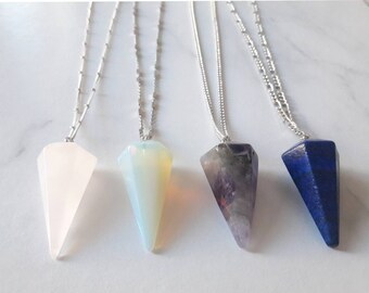 Healing crystal necklaces,gemstone necklace,triangle pendant necklace,silver chain long necklace,natural stone necklace,necklace with stone