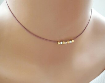 Beaded leather choker necklace,Black leather choker necklace,Simple choker,Minimalist choker,Dainty choker,Layering necklace,Gold choker