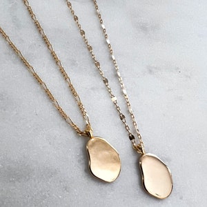 Gold coin necklace,16K gold plated lace chain necklace,hammered coin pendant necklace,gold medallion necklace,gold oval disc necklace image 2