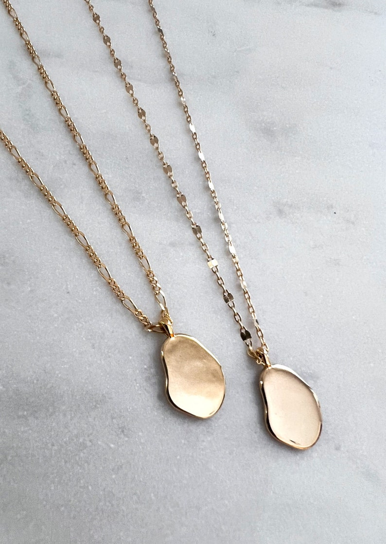 Gold coin necklace,16K gold plated lace chain necklace,hammered coin pendant necklace,gold medallion necklace,gold oval disc necklace image 2