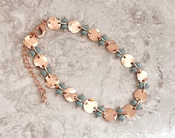 Rose gold coin chain bracelet rose gold turquoise chain bracelet delicate rose gold bracelet Dainty bracelet for women gift for her