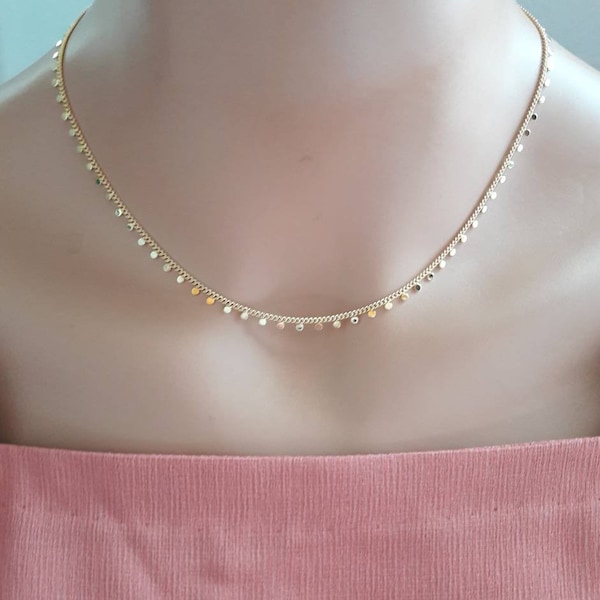 Dainty Gold Choker Necklace Delicate Chain Necklace For Women Simple Necklace Stackable Choker Coin Chain Necklace Dangle Choker Gift Idea