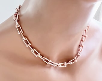 Rose gold chain necklace Large U link chain collar necklace Rose gold plated chain choker necklace dainty necklace delicate necklace gift