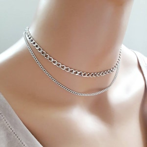 Silver Chain Choker Necklace Y2K Choker Necklace Layered Chain Necklace Stacking Necklace Silver Necklace For Women Simple Chain Choker