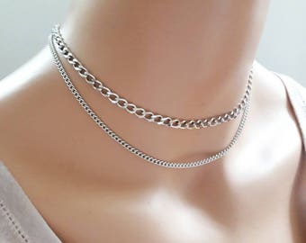 Silver Chain Choker Necklace Y2K Choker Necklace Layered Chain Necklace Stacking Necklace Silver Necklace For Women Simple Chain Choker