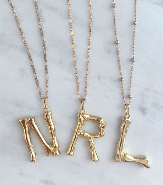 Gold bamboo initial necklace sale