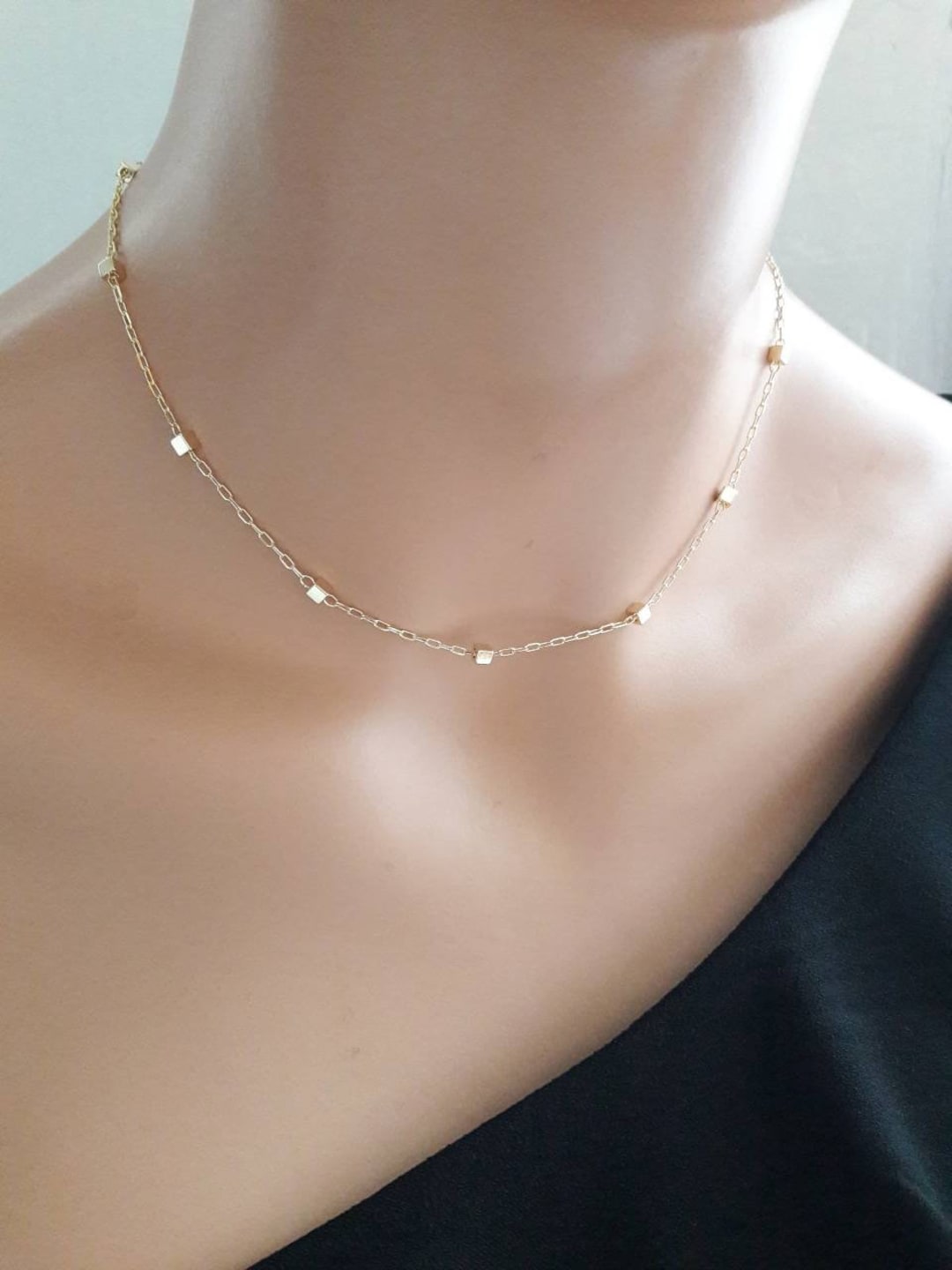 Gold Chain Choker Necklace Gold Beaded Chain Choker Gold Dainty Choker