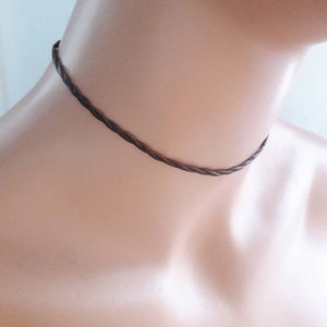 Brown leather choker necklace,thin brown choker,modern choker,delicate leather choker,dainty leather choker,simple choker,braided choker