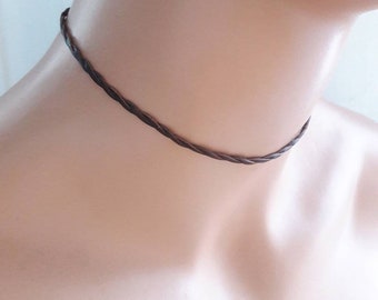 Brown leather choker necklace,thin brown choker,modern choker,delicate leather choker,dainty leather choker,simple choker,braided choker