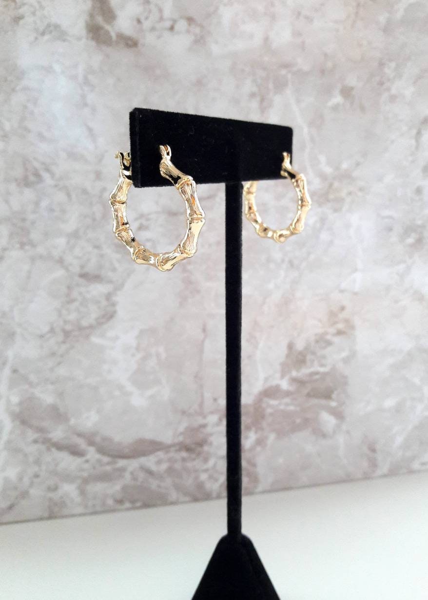 18K gold filled hoop earringsBamboo hoop earringsminimalist | Etsy