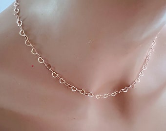 Rose gold heart chain necklace dainty rose gold necklace thin chain choker delicate chain necklace, rose gold delicate chain necklace