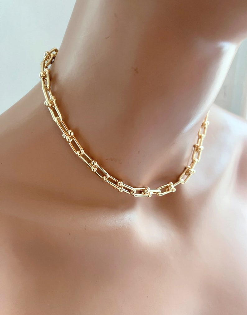 Gold Chain Choker Necklace U Link Gold Chain Necklace Minimalist Necklace 14K Gold Plated Choker Necklace For Women Birthday Gift For Her image 1