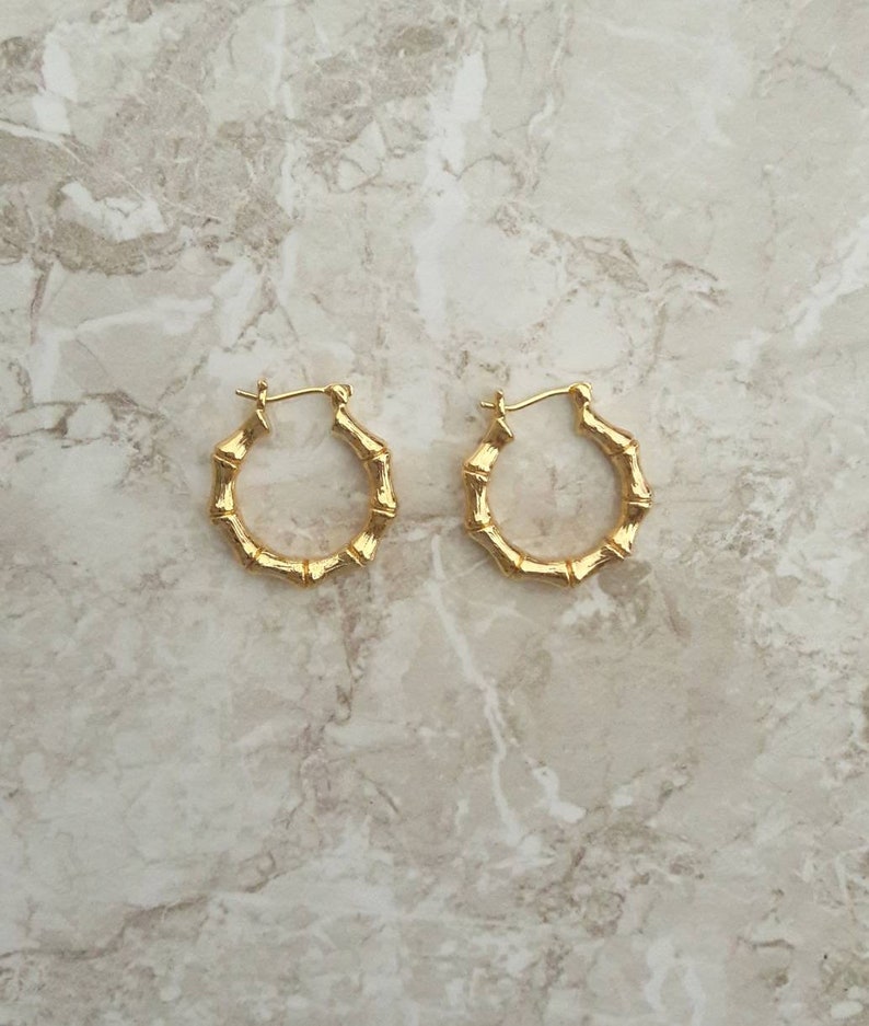 18K gold filled hoop earringsBamboo hoop earringsminimalist | Etsy