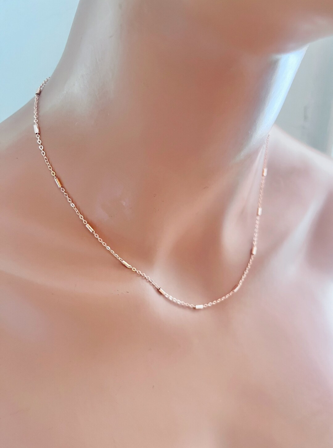 Rose Gold Bar Chain Necklace, Dainty Rose Gold Necklace, Delicate Chain Choker Necklace,simple