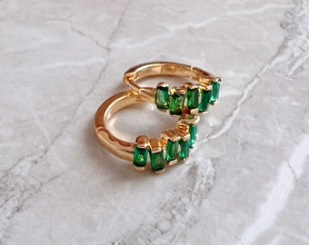 Gold Earrings Hoops Earrings Emerald Cubic Tiny Hoop Earrings Gold Hoop Earrings Everyday Earrings Gift For Women Gift For Mom Gold Jewelry