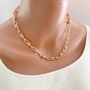 Gold Chain Choker Necklace U Link Gold Chain Necklace Minimalist Necklace 14K Gold Plated Choker Necklace For Women Birthday Gift For Her image 4