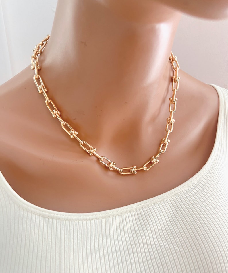 Gold Chain Choker Necklace U Link Gold Chain Necklace Minimalist Necklace 14K Gold Plated Choker Necklace For Women Birthday Gift For Her image 4