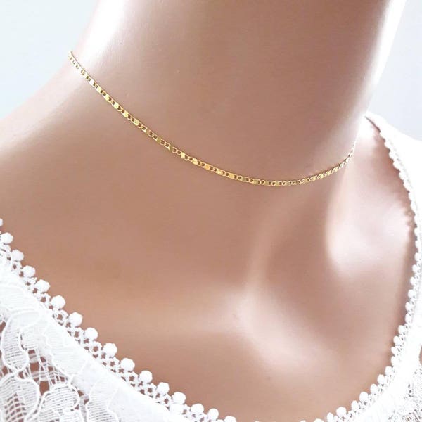 Dainty gold chain choker necklace,24K gold plated chain choker,lace chain choker,thin gold chain choker necklace,delicate chain necklace