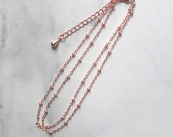 Rose gold plated chain anklet,satellite chain anklet,dainty anklet,delicate beaded chain anklet,rose gold anklet bracelet,layered anklet