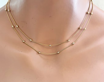 Dainty Gold Chain Necklace, beaded chain necklace,16K gold plated chain necklace, delicate chain choker necklace, gift for her