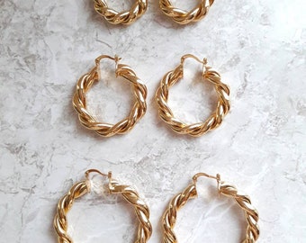 Gold Filled Huggie Earrings Huggie Hoops 14K gold filled twisted Hoops Large hoop earrings Chunky earrings Gift For Her Earrings  Gold Hoops