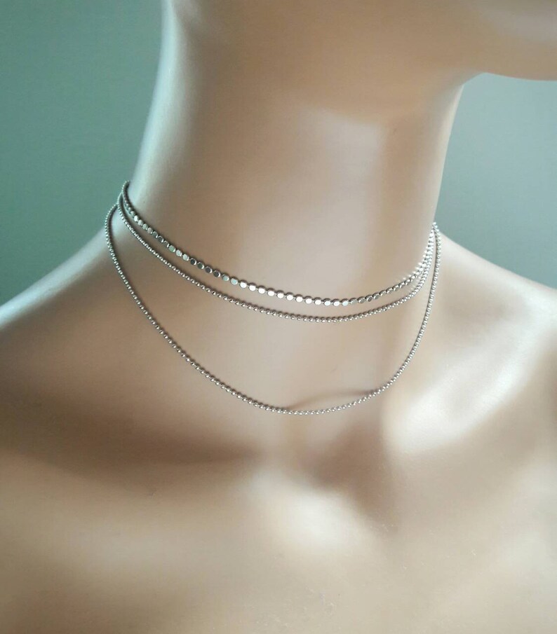 Dainty Silver Layered Chokersilver Multi Chain Choker Etsy