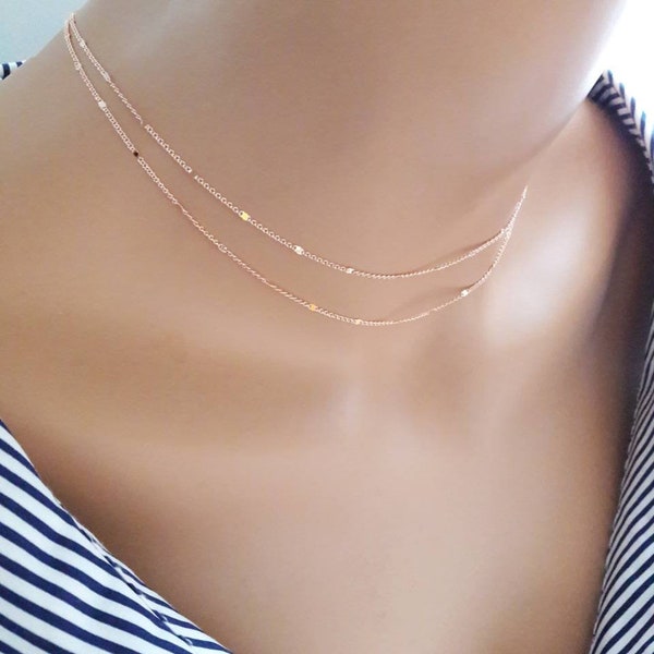 Rose gold chain choker necklace rose gold necklace dainty necklace starlit chain necklace delicate necklace simple necklace gift for her