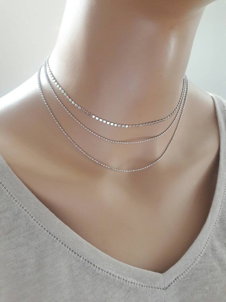 Dainty Silver Layered Chokersilver Multi Chain Choker Etsy