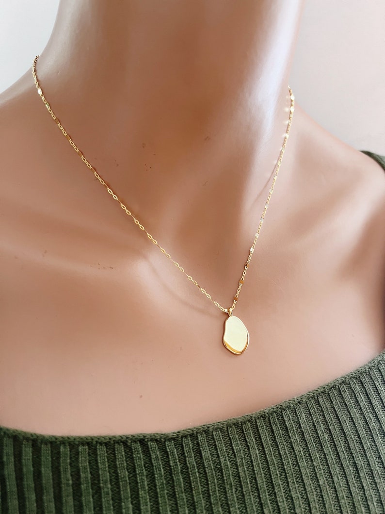 Gold coin necklace,16K gold plated lace chain necklace,hammered coin pendant necklace,gold medallion necklace,gold oval disc necklace image 5