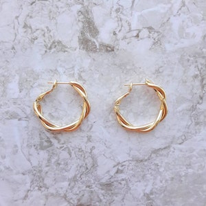 14K gold filled twisted hoop earrings Dainty hoop earrings minimalist earrings simple earrings gold jewelry pierced earrings for women image 1