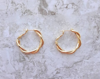 14K gold filled twisted hoop earrings Dainty hoop earrings minimalist earrings simple earrings gold jewelry pierced earrings for women