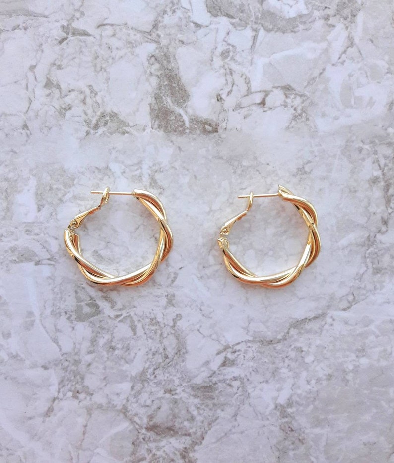 14K gold filled twisted hoop earrings Dainty hoop earrings minimalist earrings simple earrings gold jewelry pierced earrings for women image 1