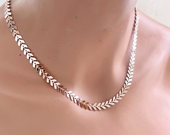 Rose Gold Chevron Chain Choker Necklace Rose Gold Fishbone Chain Necklace Dainty Necklace Statement Necklace Stacking Necklace For Women