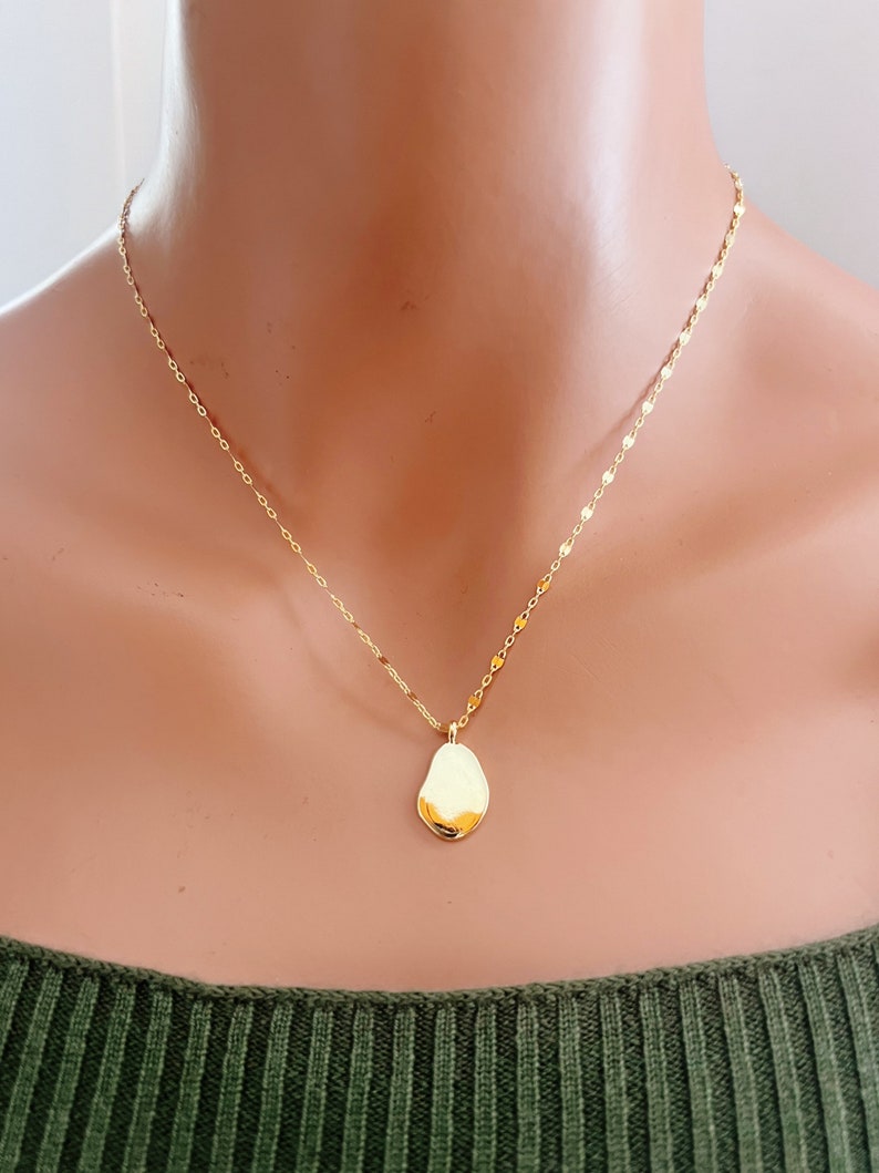 Gold coin necklace,16K gold plated lace chain necklace,hammered coin pendant necklace,gold medallion necklace,gold oval disc necklace image 4