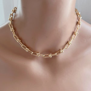 Gold Chain Choker Necklace U Link Gold Chain Necklace Minimalist Necklace 14K Gold Plated Choker Necklace For Women Birthday Gift For Her image 2