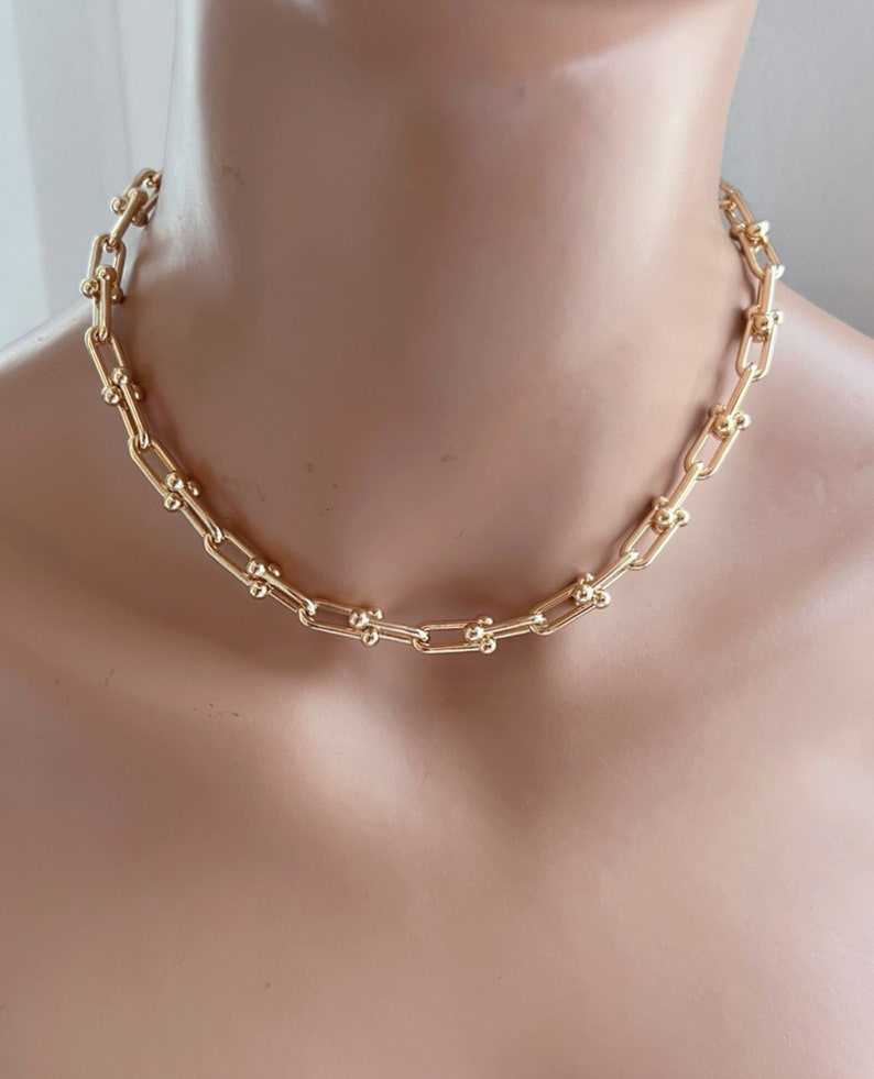 Gold Chain Choker Necklace U Link Gold Chain Necklace Minimalist Necklace 14K Gold Plated Choker Necklace For Women Birthday Gift For Her image 2