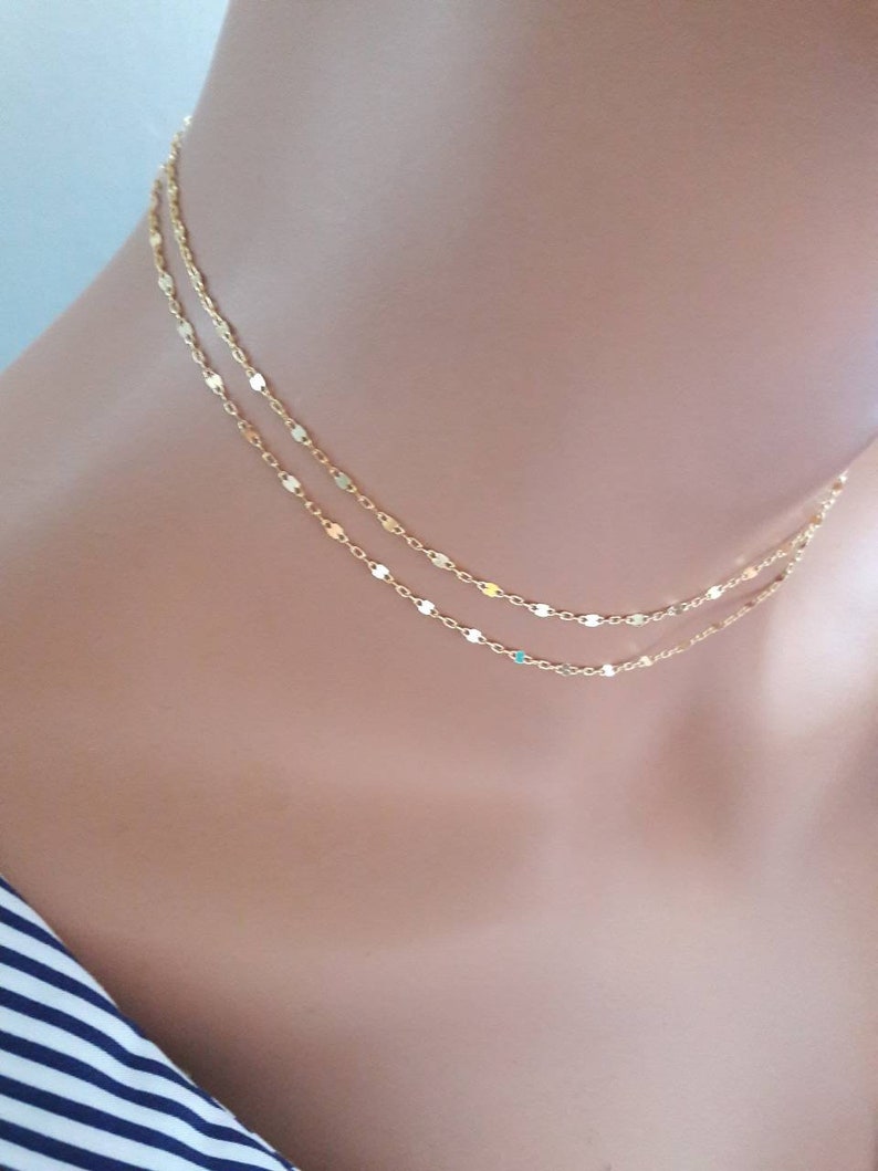16K Gold Plated Chain Choker Necklace Layered Gold Etsy