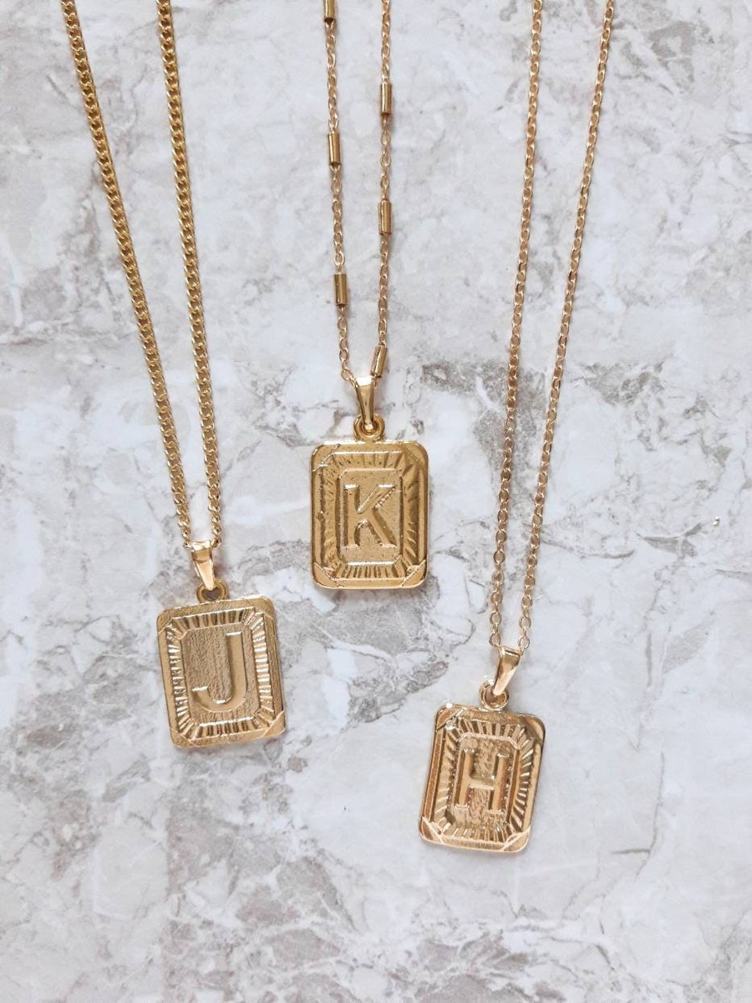 Square gold initial pendant Clearance