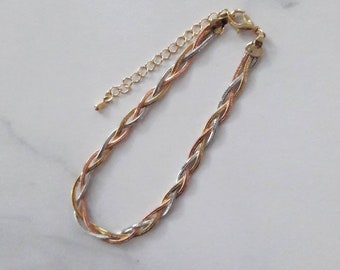 Braided snake chain anklet,16K gold plated snake chain,dainty chain anklet,delicate anklet,boho anklet,rose gold chain,silver snake chain