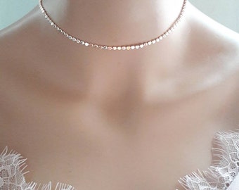 Rose gold coin choker,rose gold chain choker necklace,dainty choker,delicate beaded chain choker,layering necklace,ball chain choker