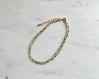 Gold beaded chain anklet layered chain anklet glass beads anklet delicate anklet dainty anklet for women turquoise anklet turquoise jewelry