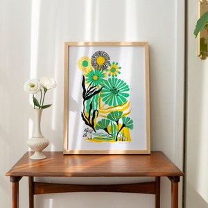 Original-Siebdruck-Blumenillustration A3, limitierte Serie, 3 Tinten